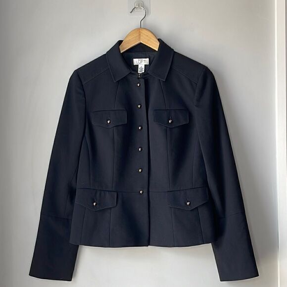 Ann Taylor LOFT Size 8 Black Military Style Button Detail Blazer - Picture 1 of 9
